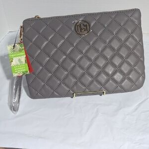 Badgley Mischka Quilted Gray Clutch